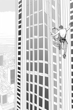 window washer climbing a skyscraper