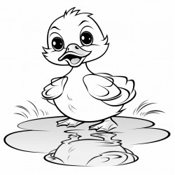 cute baby duckling with a little puddle around its feet