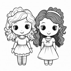 doodles of 2 little girls one with straight hair other with curly hair