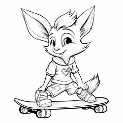 un renard regardant passer un lapin qui traine une tortue sur un skateboard