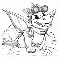 dragon fying in an airplane over the mountains wearing a snow hat