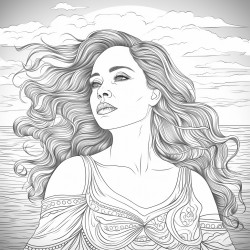 beautiful lady in a sunset coloring page