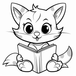 nonoline kitty cat reading a book bold lines