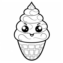 a cute three layer ice cream cone with eyes