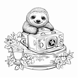 cute sloth in a teacup vintage camera