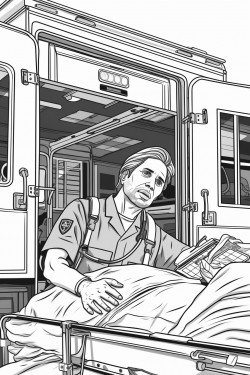 can you make a coloring page of an emt or ambulance responding to the scene of an emergency
