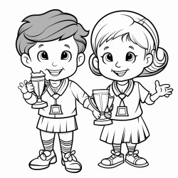 children holding trophies and wearing medals