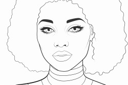 a simple black  white line art color by number oloring page illustration of an black girl smoling