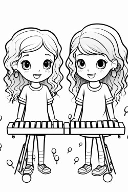 two 14 year olds girls one with curly hair and the other with straight hair playing the xylophone