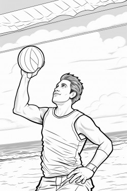 beach volleyball with the ocean in the background