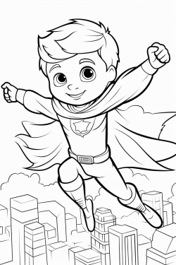 super power kid flying in the sky looking at me and smiling with his friend next to him as a flying masked otter