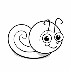kids coloring page with snail black and white simple line art style minimalist drawing white background style raw