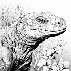 komodo dragon with complicated drawing inside no shadows thick lines