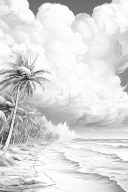 palm tree beach ominous storm tornado with dragons