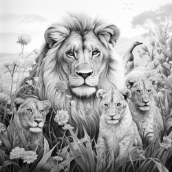 a lion and his family