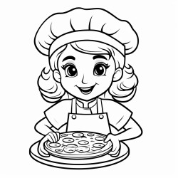 young girl chef making a pizza for a birthday party