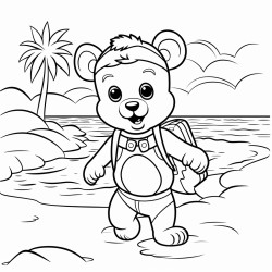 playful theme cartoon teddy at beach