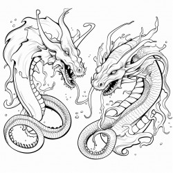a dragon fighting an octopus