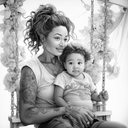 woman holding an infant while on a swing set