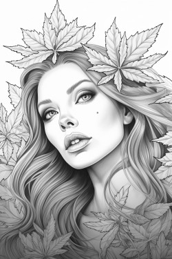 stoner culture themed images surrounded by cannabis leaves