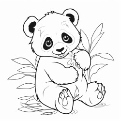 panda sitting and eating leaves