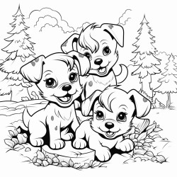 puppies playing in a forest