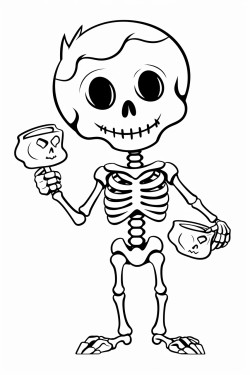 cute cartoon skeleton taking xray