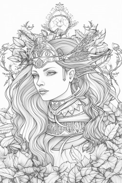 goddess of nature surrounded by plants and fairies