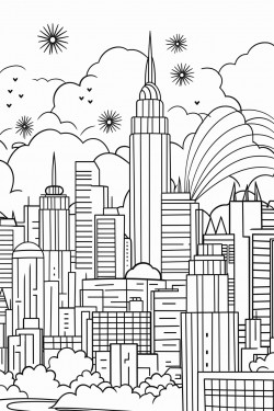 fireworks in the sky over a city