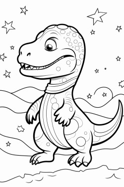 a cute dinosaur in space with a psychedelic design style
