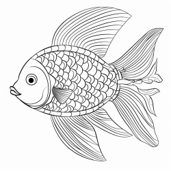 kids coloring page with rainbow fish black and white simple line art style minimalist drawing white background style raw
