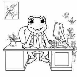 tiny frogs in an office