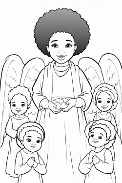 create an african american angel with a group of children