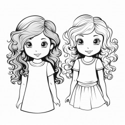 doodles of 2 little girls one with straight hair other with curly hair