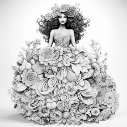 beautiful woman wearing dress made entirely out of flowers