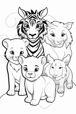 four animals including a rabbit a horse a pig and a tiger in anime style