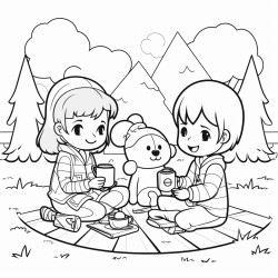 cute cozy friends enjoying a picnic in a park