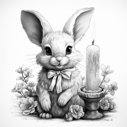 cute bunny holding a candle candleberry with spring scent so spring backround flowers sun