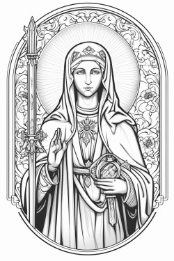 an orthodox icon style virgin mary of the seven swords