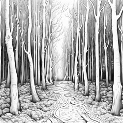 a haunted trail with with tall trees