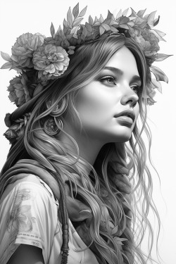 a beautiful boho woman in a zen environment side view