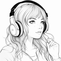 teen girl  with headphones and cute top