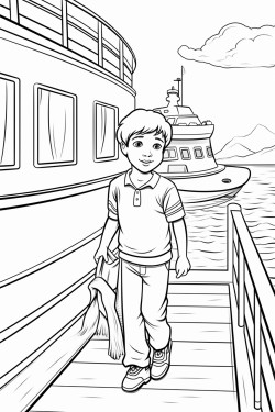 boy entering a big boat