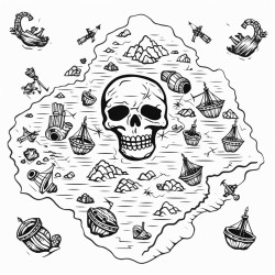 scary pirate map with skulls