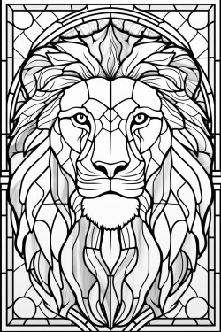 geometric stained glass lion with big mane