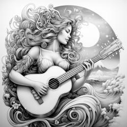 mermaid playing guitar on a moon