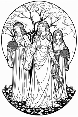 a pagan scene of the triple goddess maiden mother crone