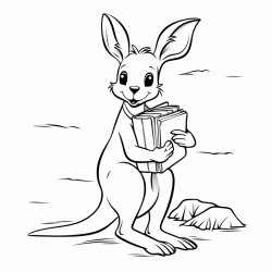 kangaroo carrying library books minimal detail for children 6 to 8 years old