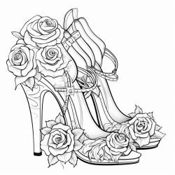 high heels a purse and roses