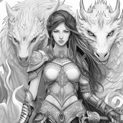 warrior women with dragons and armor being majestic